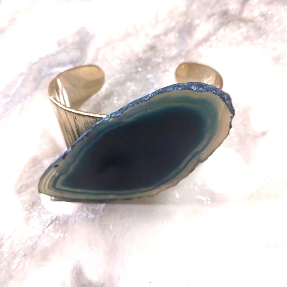 NWOT Natural Agate Slice Adjustable Silver-toned Cuff Bracelet with Wiring - Picture 2 of 8